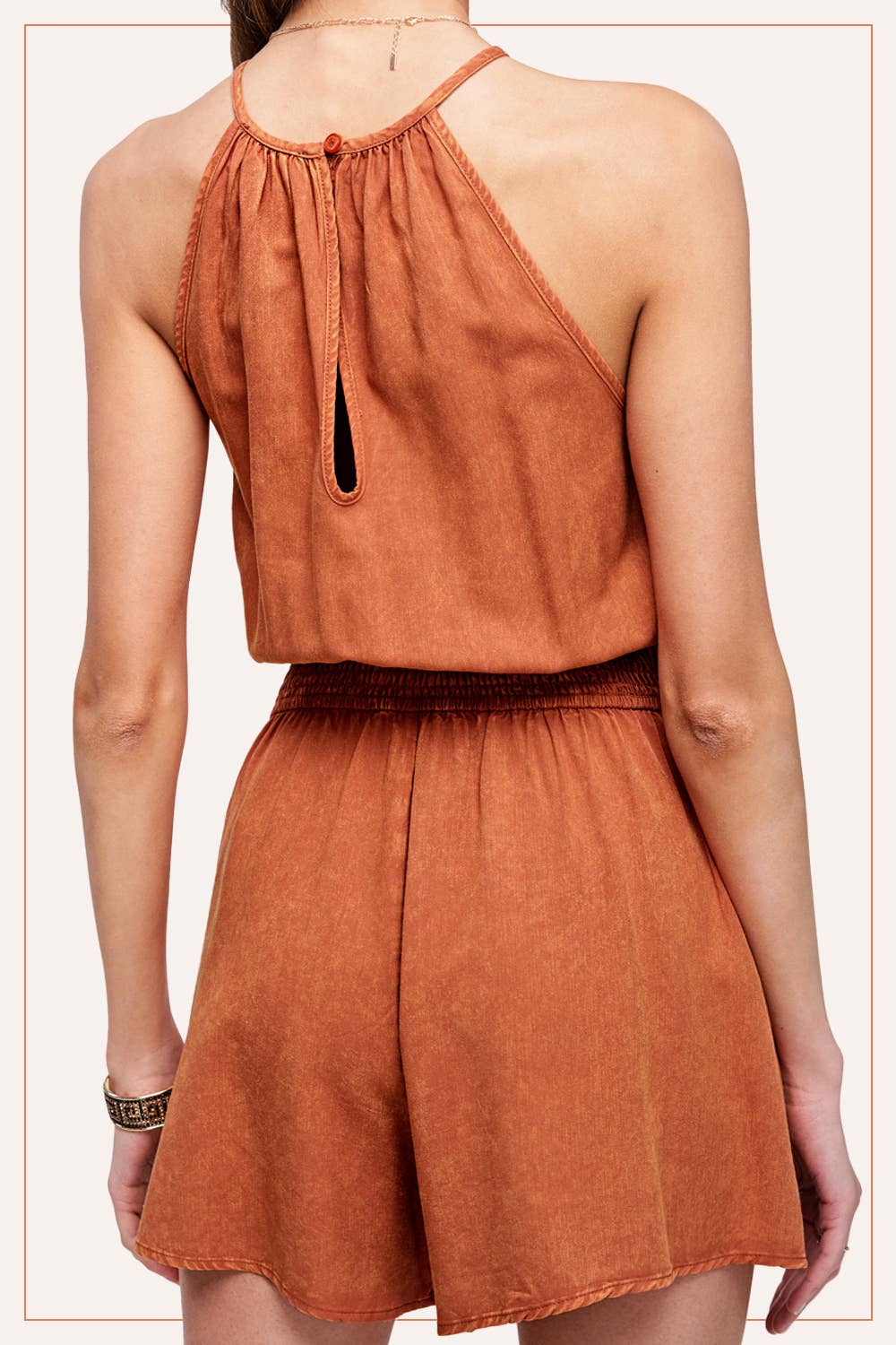 Ginger Mineral Washed Sleeveless Romper with Pockets