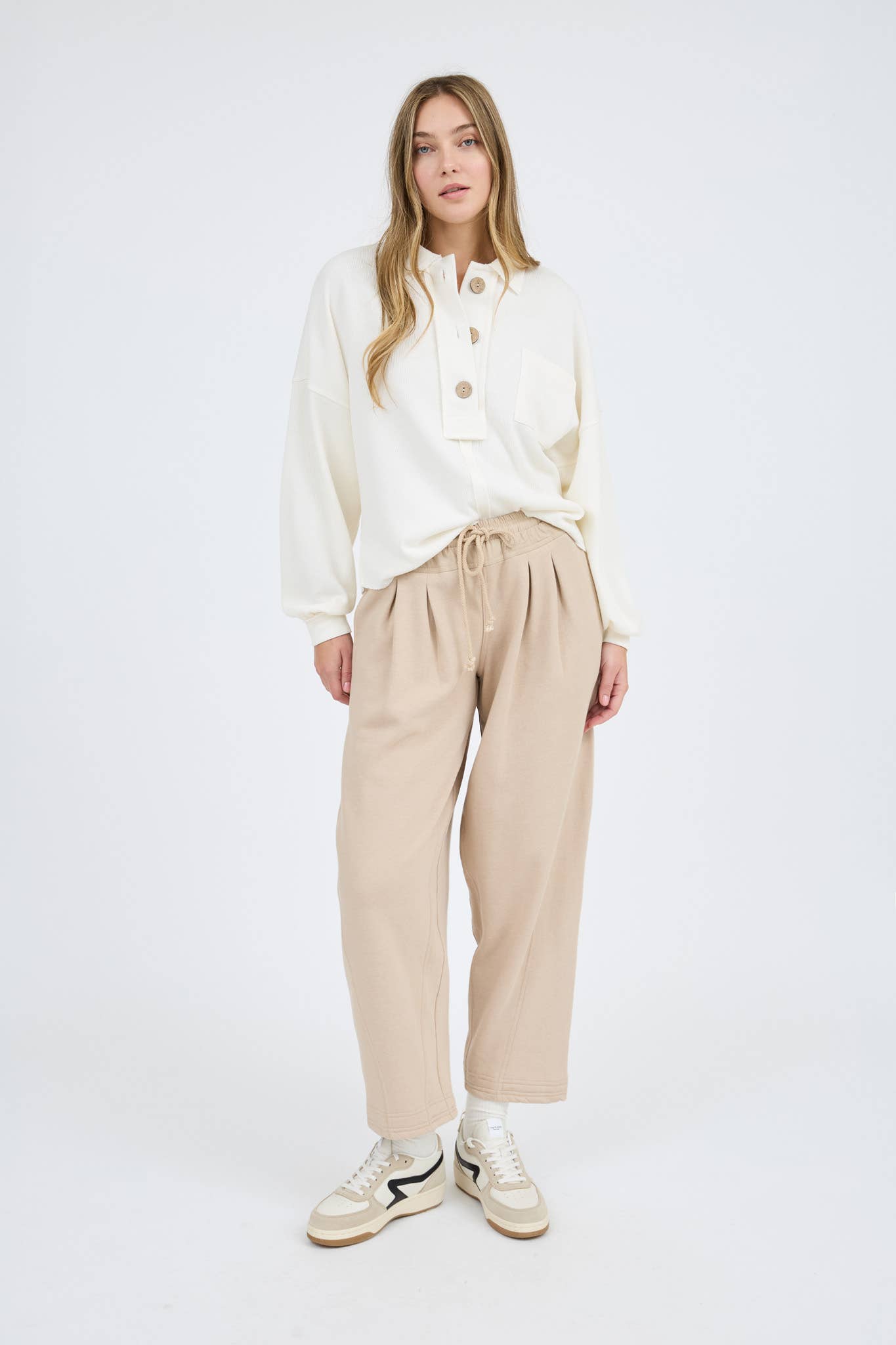 Ivory Raw Edge Collared Knit Top