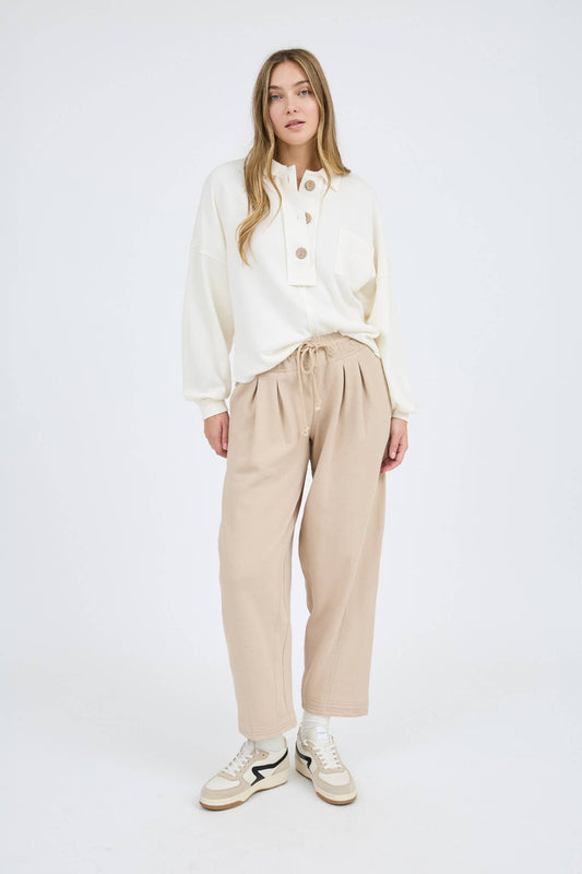 Ivory Raw Edge Collared Knit Top