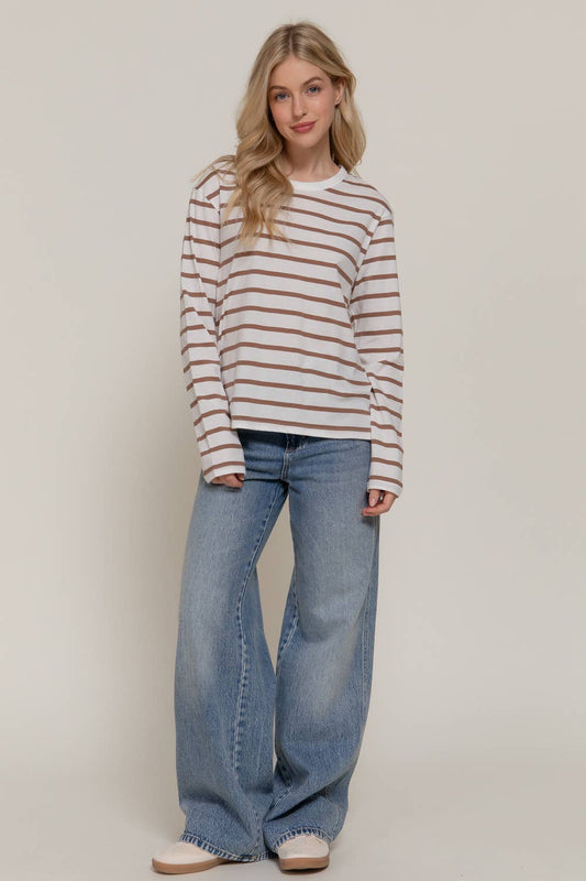 Khaki + Ivory Striped Long Sleeve Tee
