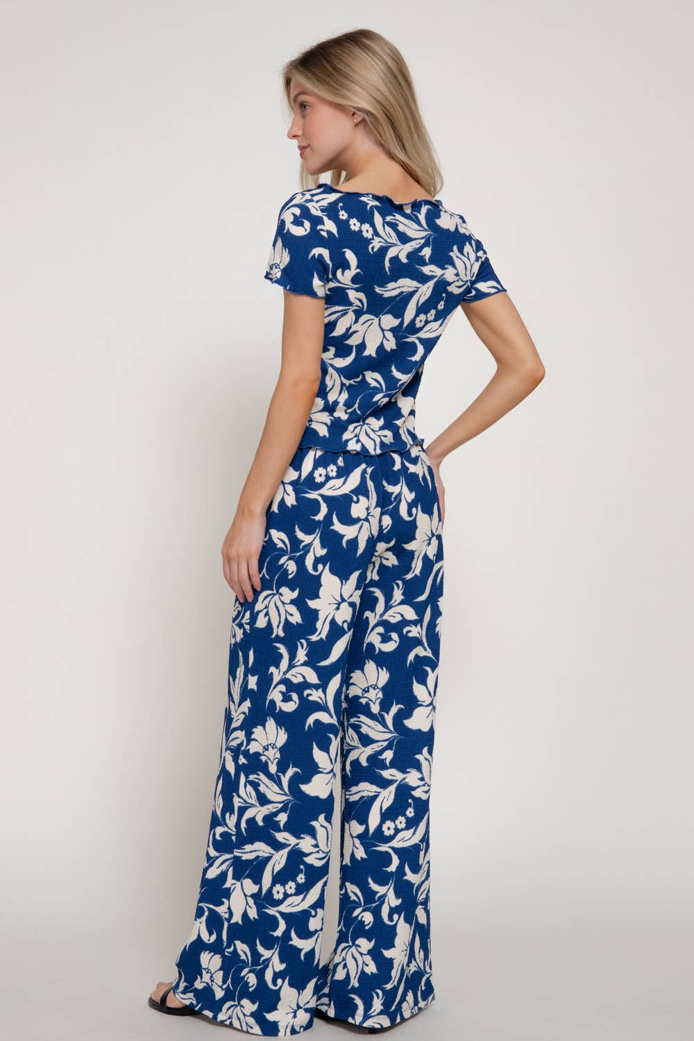 Deep Blue Texture Knit Top + Pants Set
