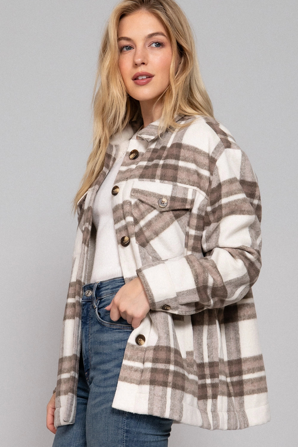 Brown Brushed Plaid Jacket