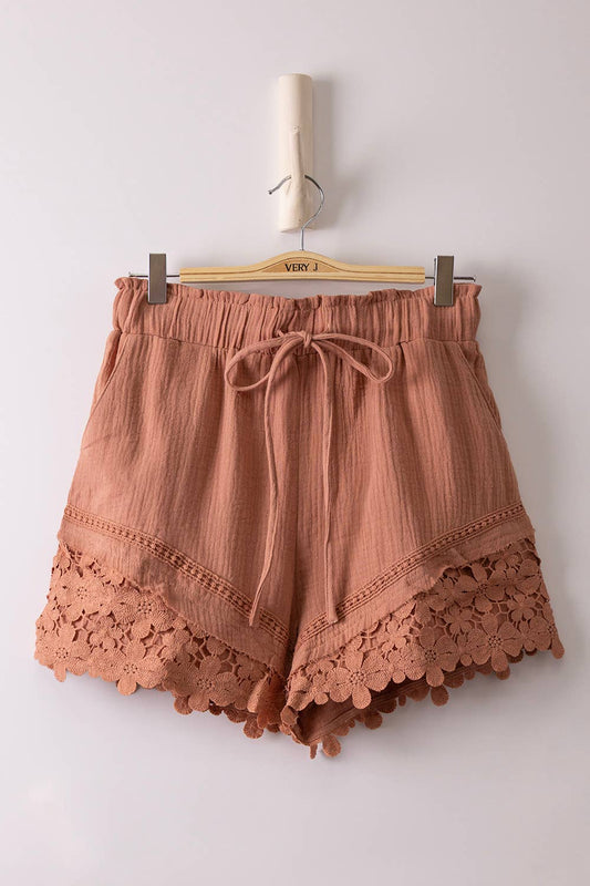 Mauve Lace Woven Shorts