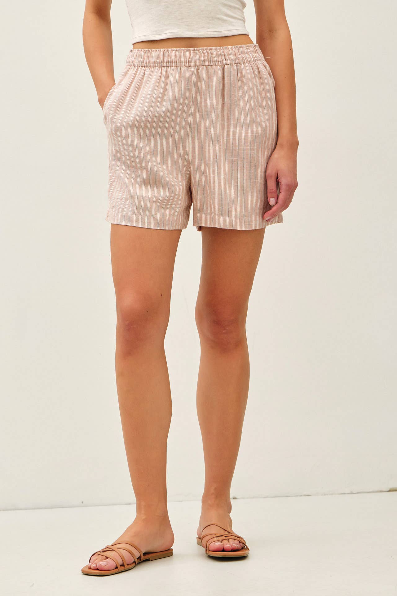 Hazelnut Striped Elastic Waist Shorts