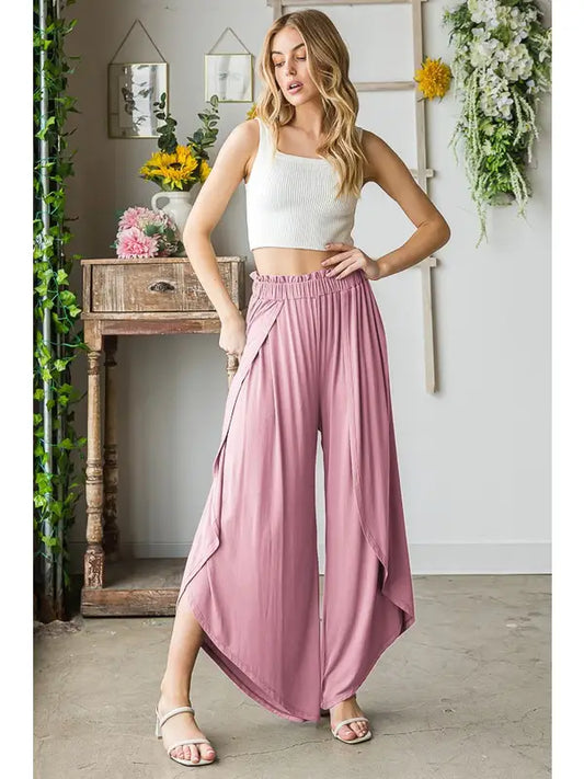 MAUVE ASYMMETRICAL  WIDE LEG PANTS