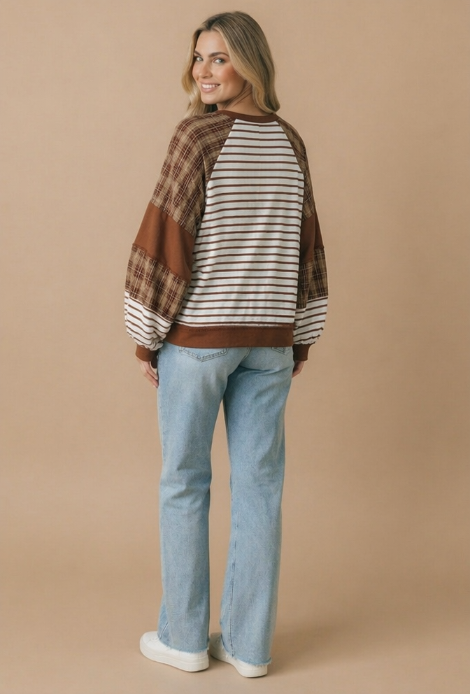 Ivory Oversized Color Block Knit Top