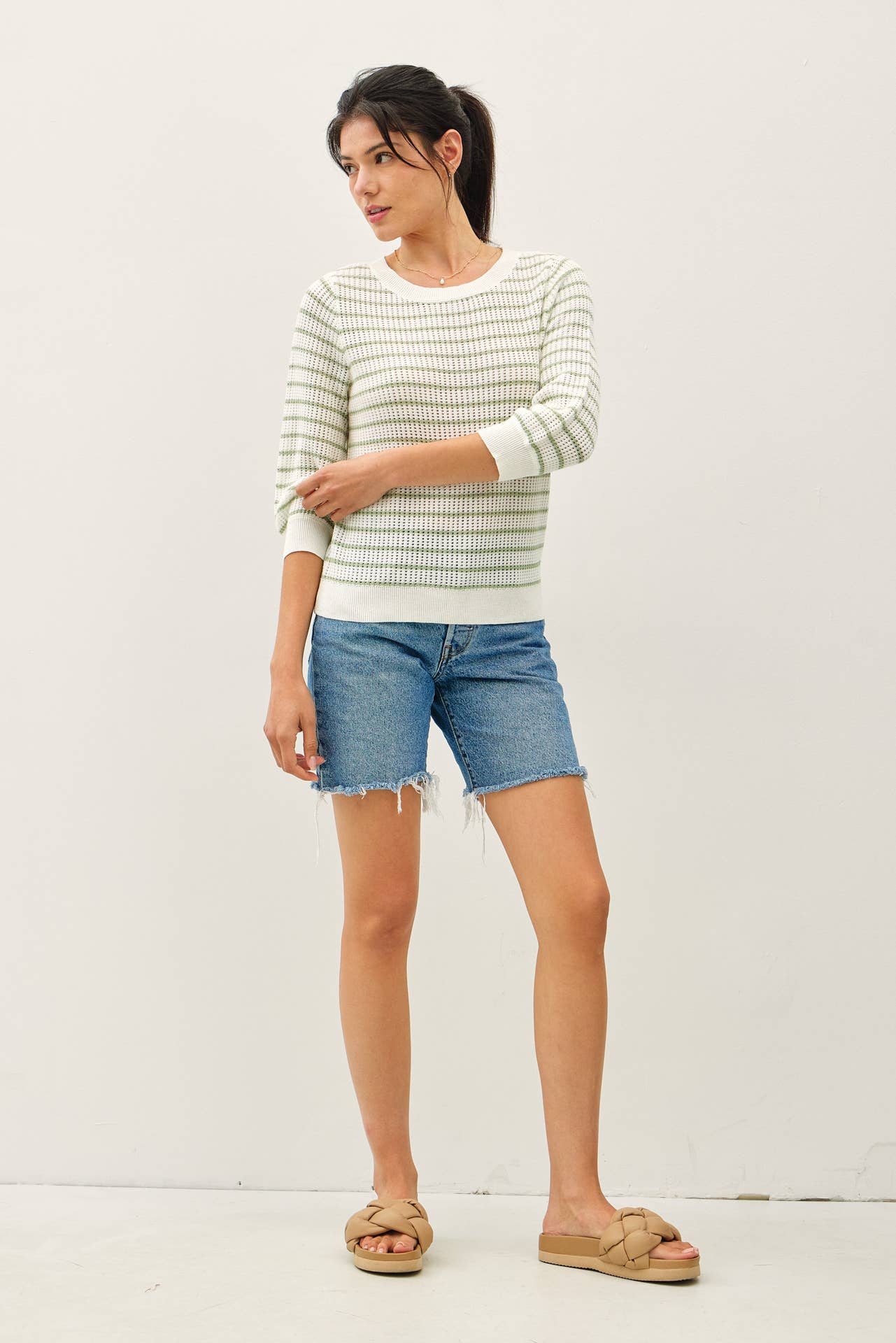 SAGE STRIPED 3/4 SLEEVE SWEATER