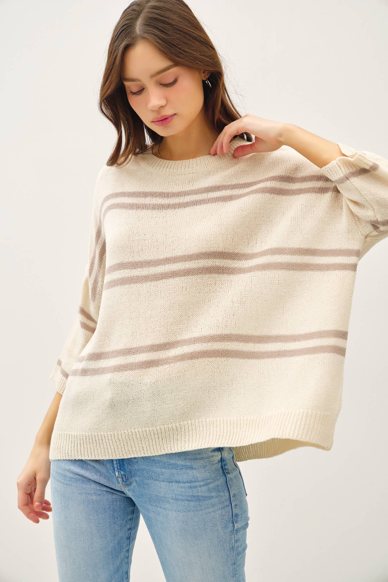 Pewter Drop Shoulder Striped Sweater