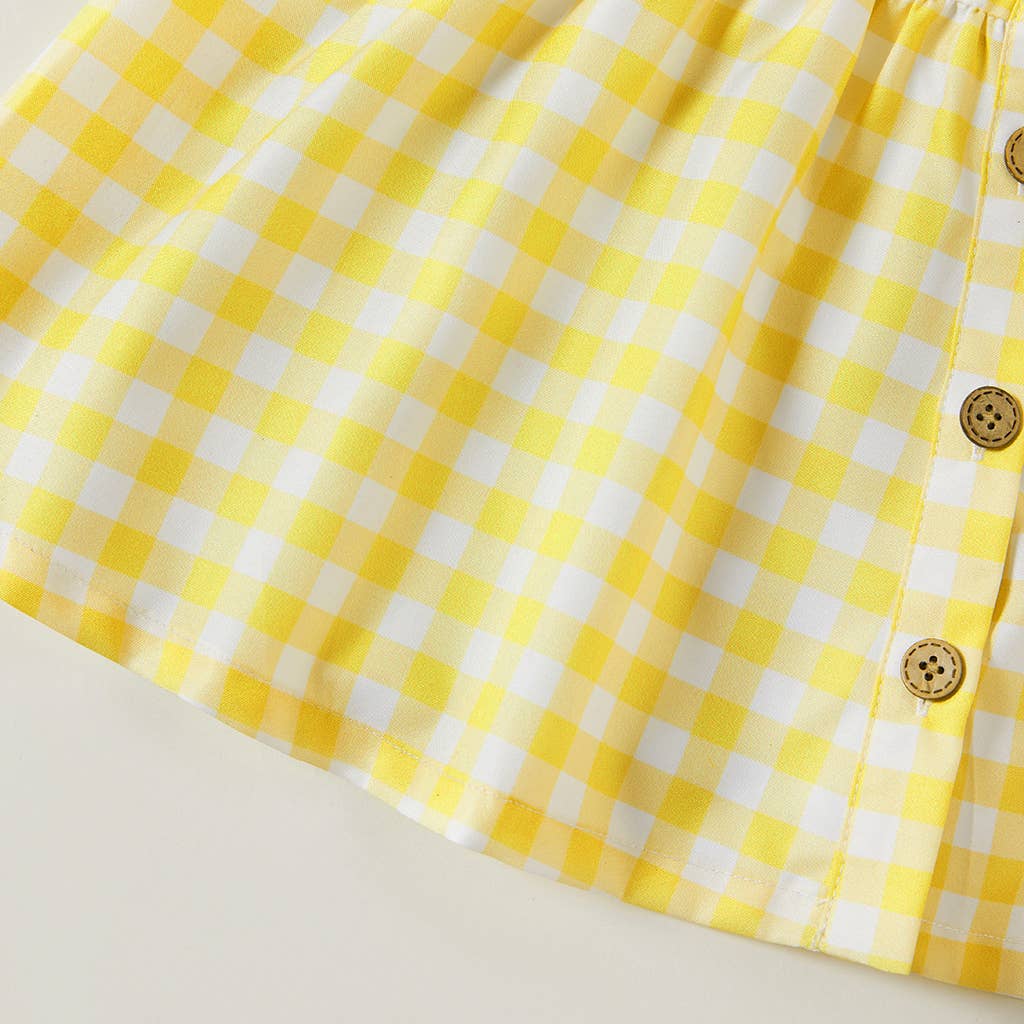 Lemon Checkered Girls Dress