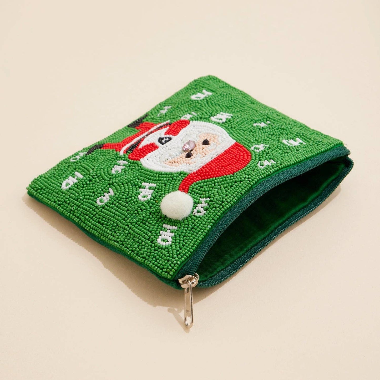 Christmas Santa Claus Seed Beaded Coin Pouch