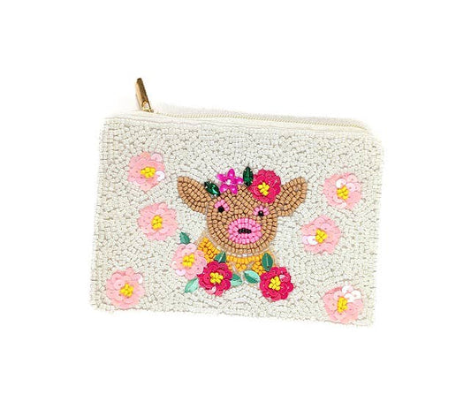 Highland Cow Beaded Coin Purse