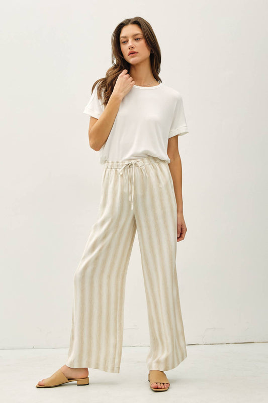 NATURAL STRIPED LINEN PANTS