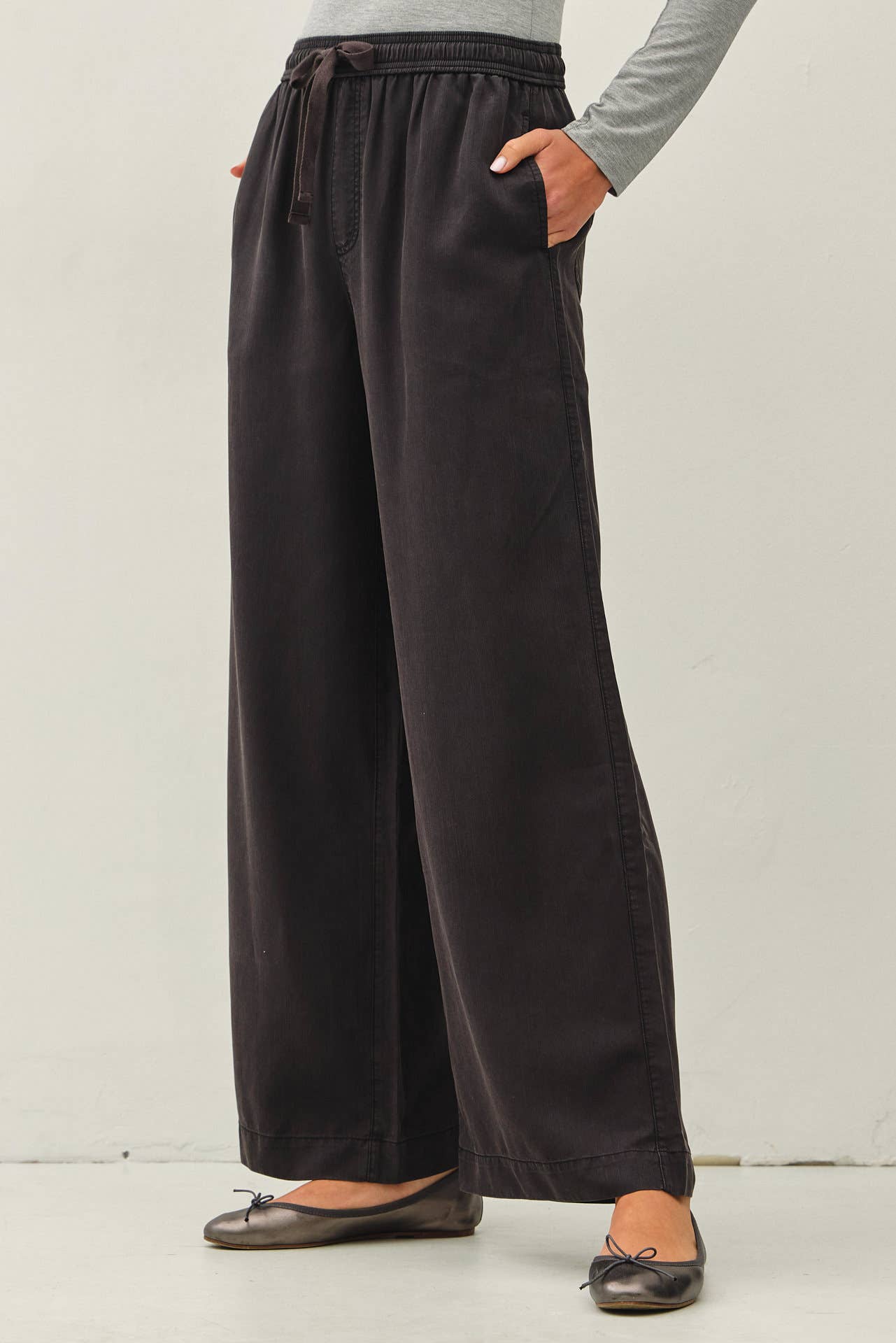 EARTH GREY TENCEL WIDE LEG PANTS
