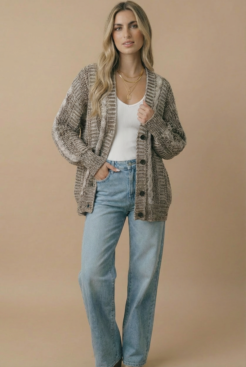 Button Down Oversized Chunky Cable Cardigan