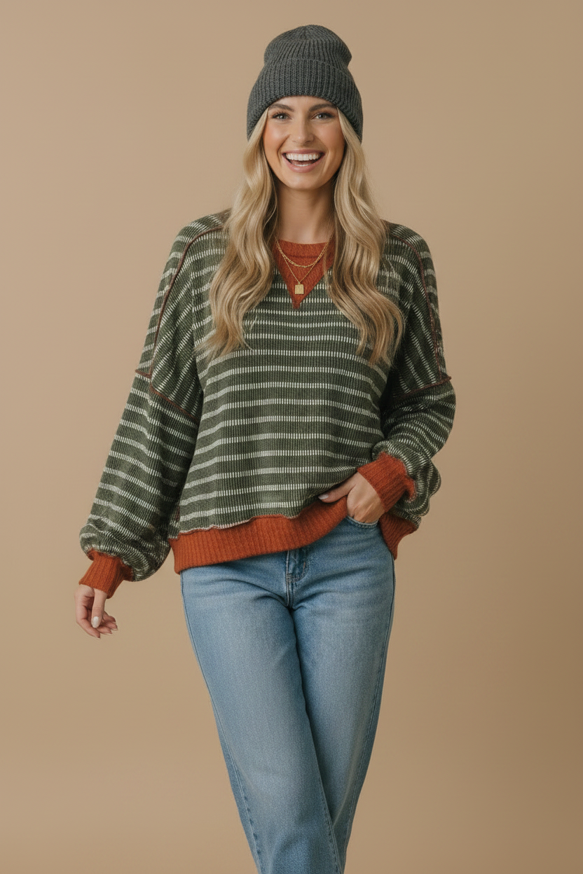 Plus Striped Pullover Knit Top