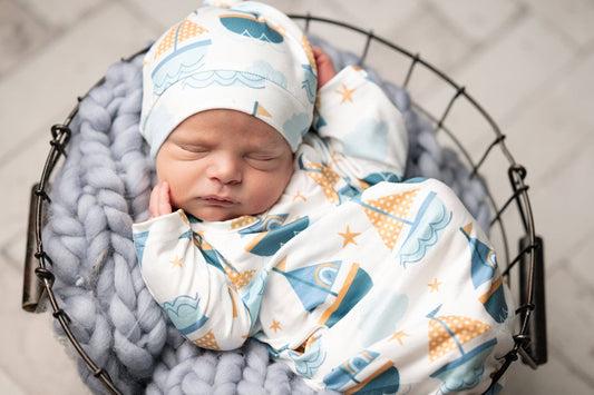 Sailboat Infant Baby Gown and Hat Set
