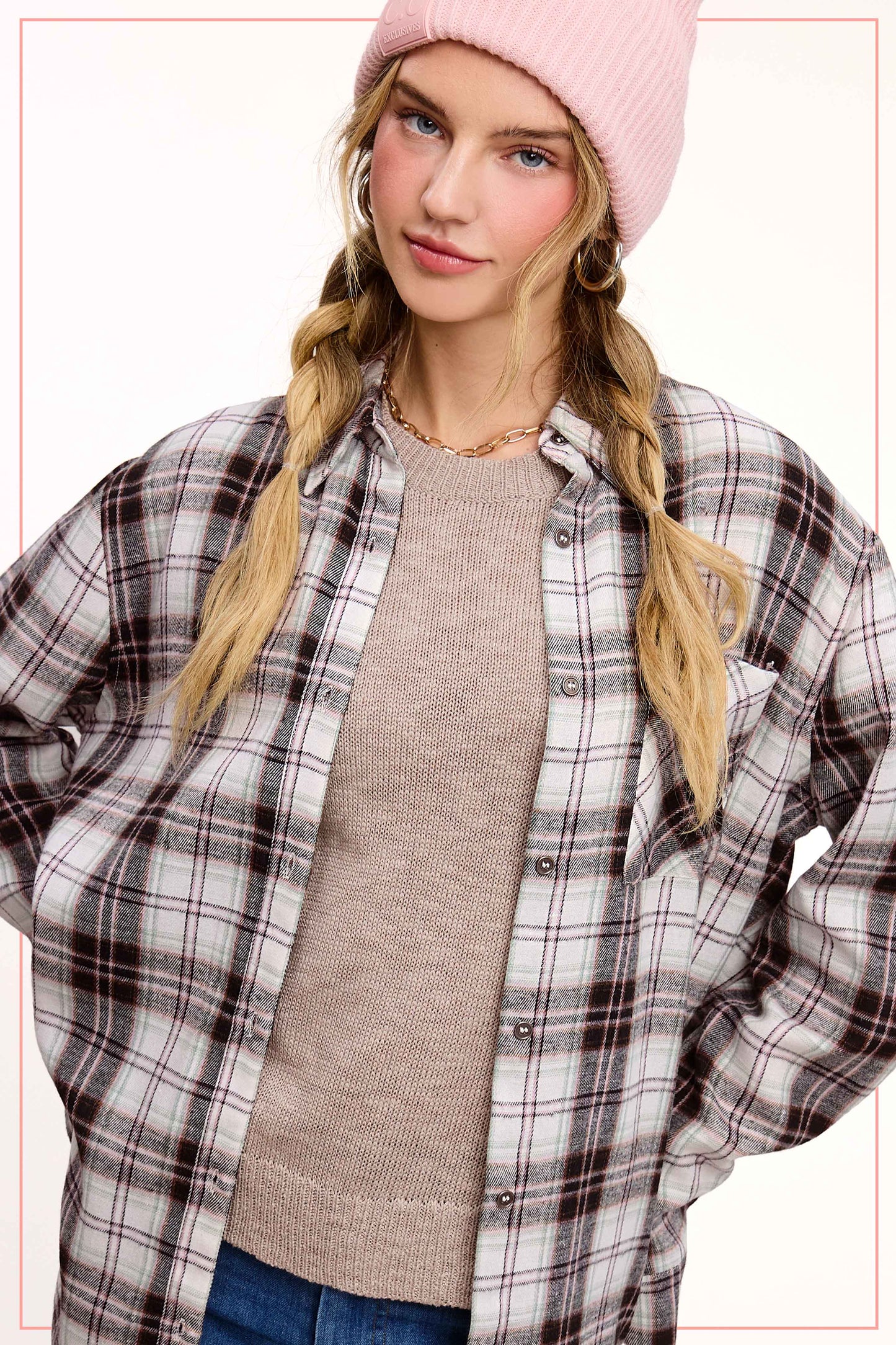 Black Plaid Button Down Top