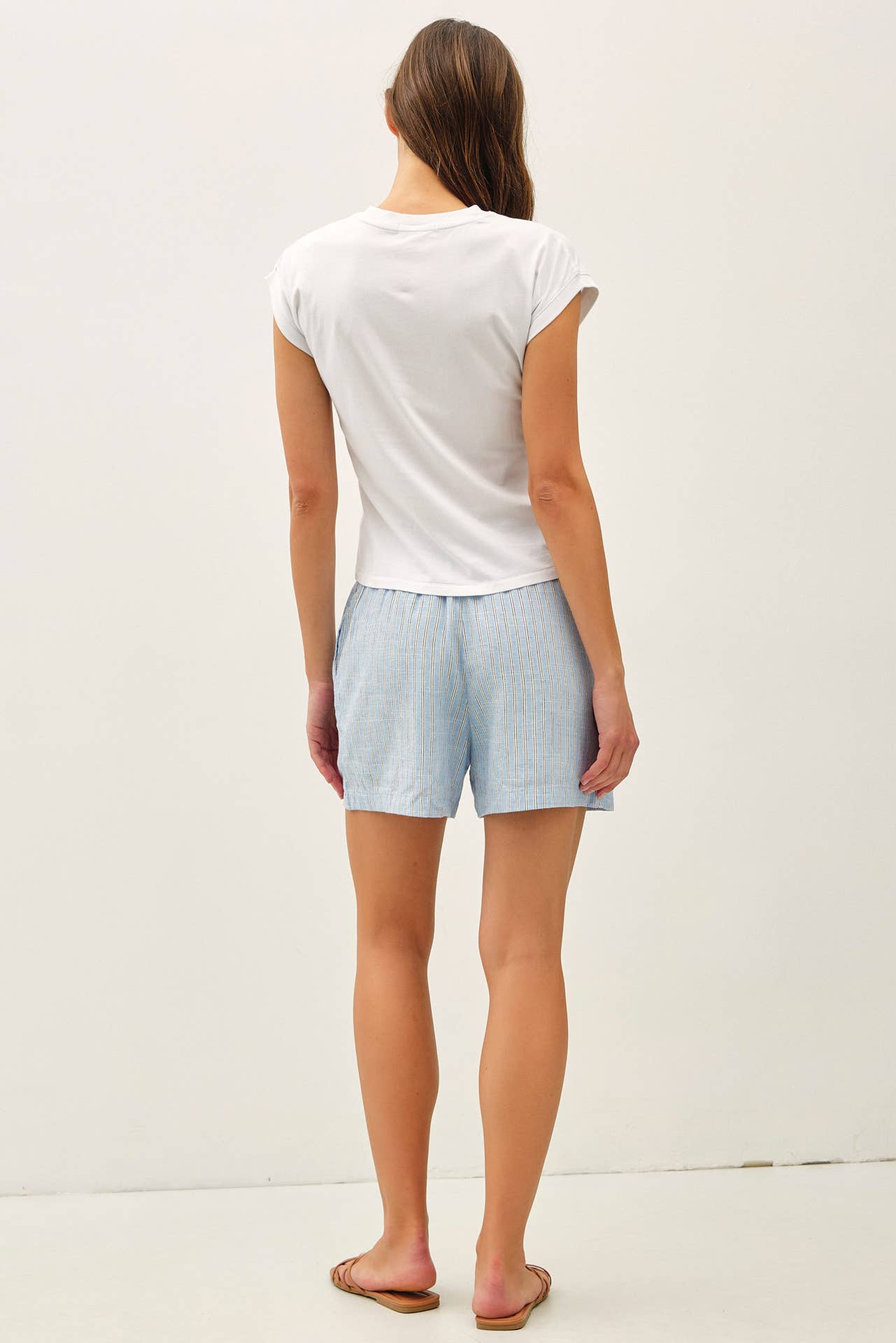 Hazelnut Striped Elastic Waist Shorts
