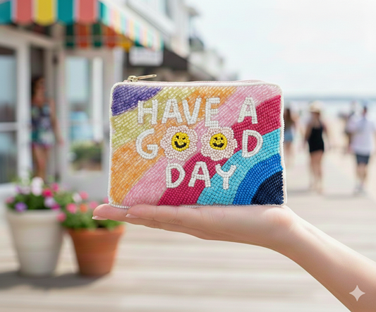 Have a Good Day Beaded Coin Purse