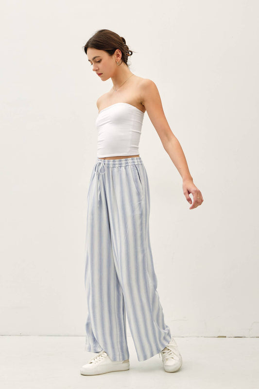 CHAMBRAY STRIPED LINEN PANTS