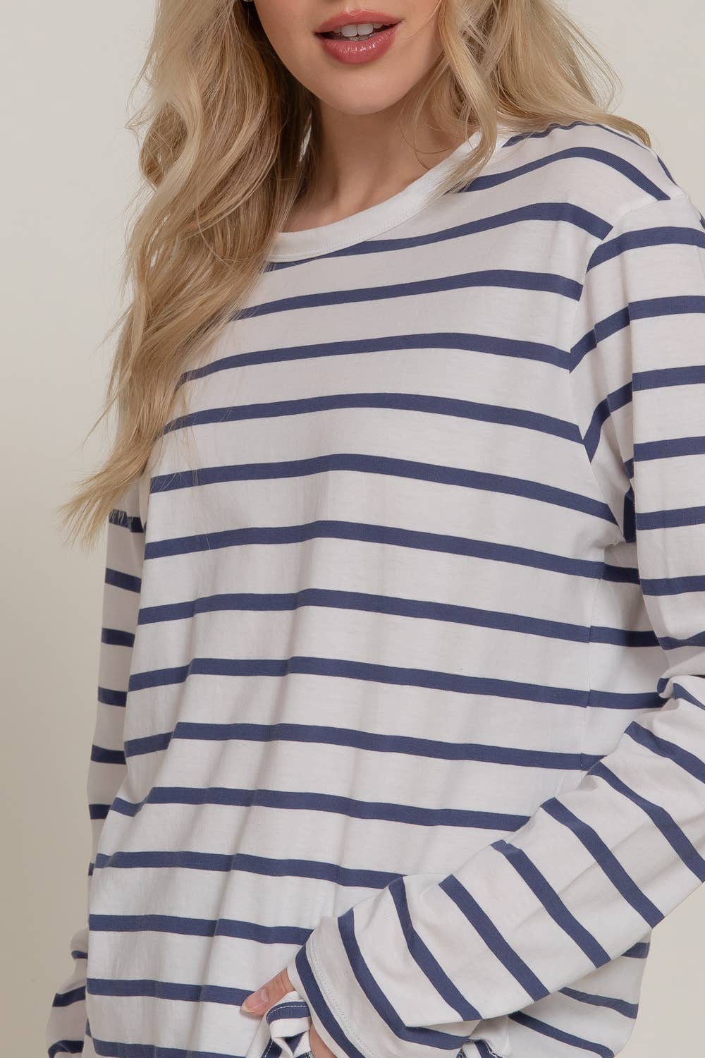 Navy + Ivory Striped Long Sleeve Tee