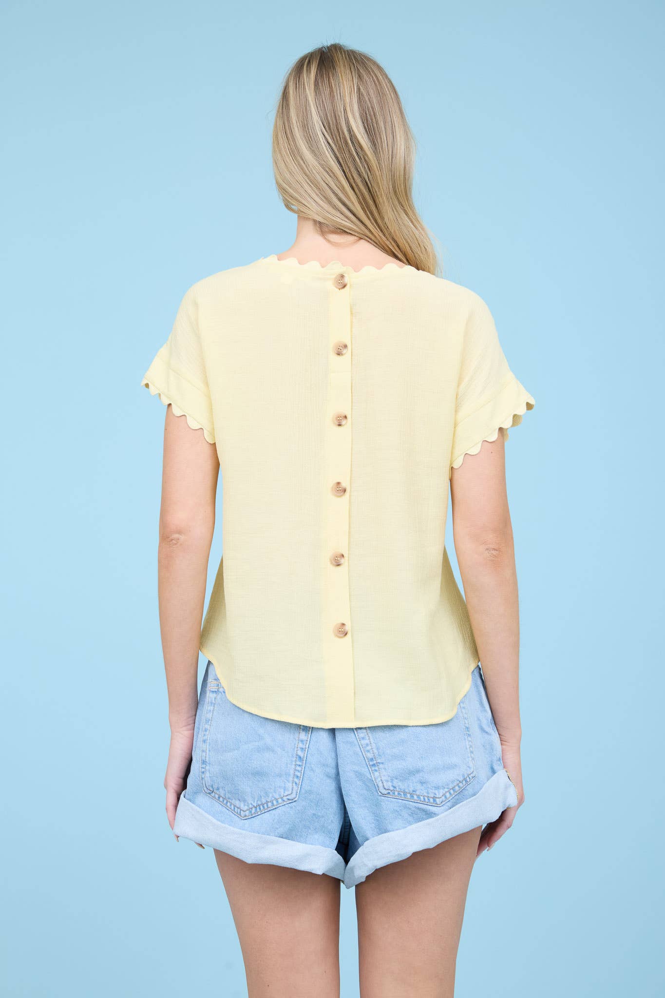 Butter Scallop Trim Cut Out Short Sleeve Blouse