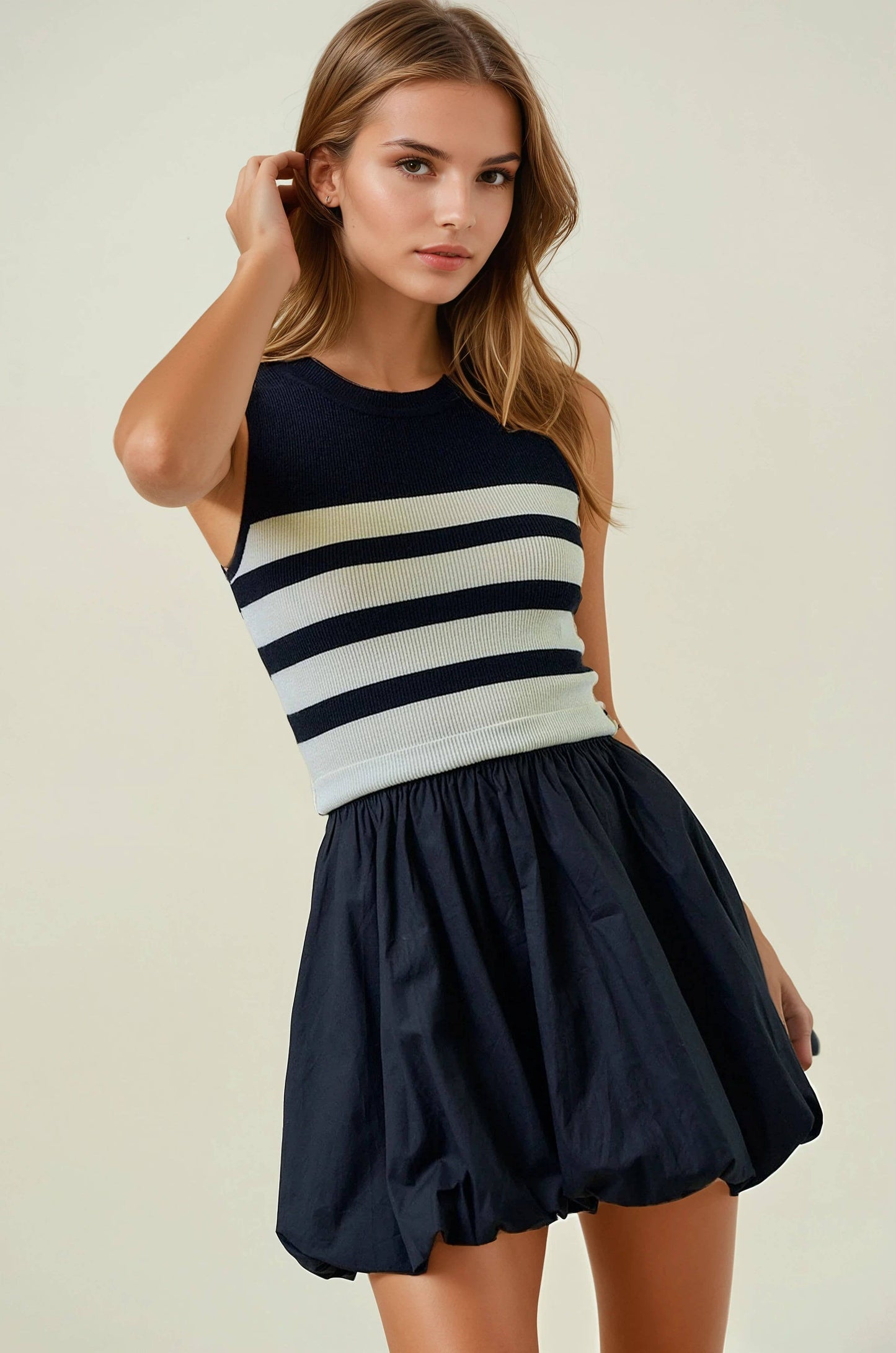Striped Knit Bubble Hem Mini Dress