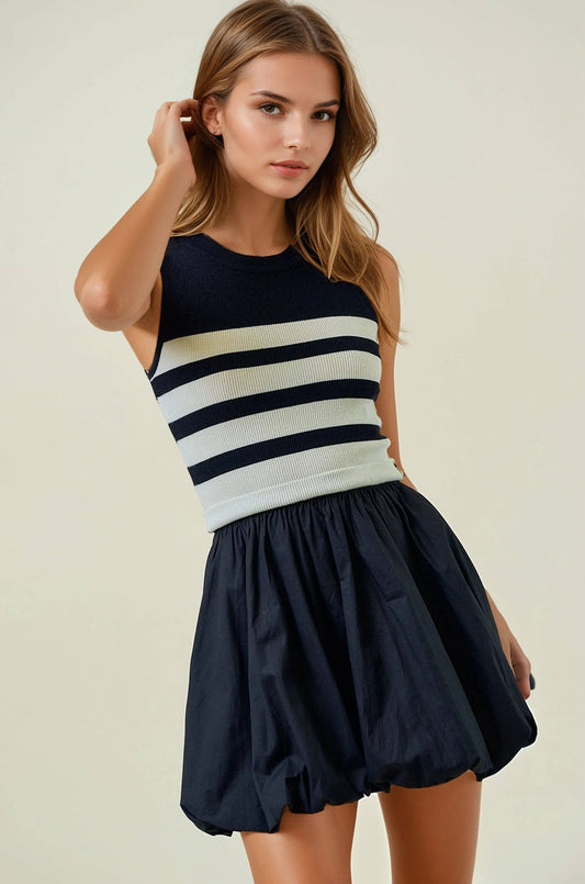 Striped Knit Bubble Hem Mini Dress