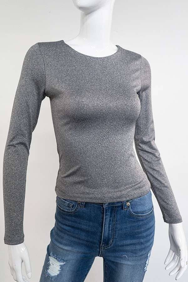 Grey Doubled Layered Long Sleeve Crewneck Top