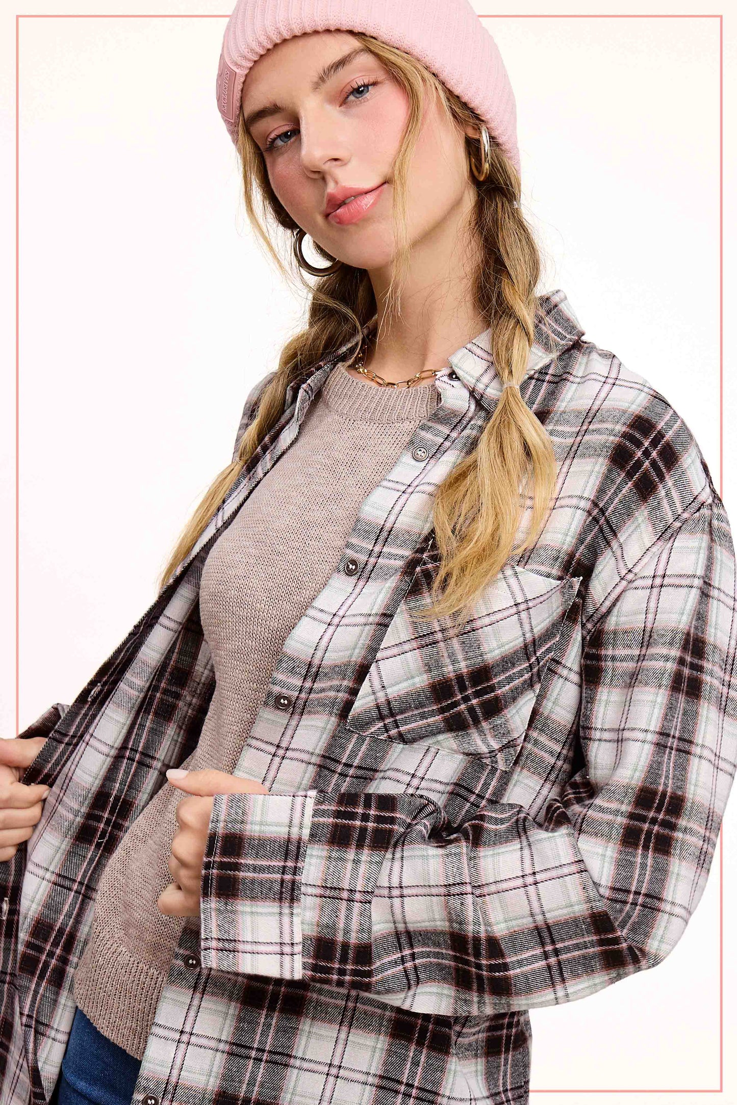 Black Plaid Button Down Top