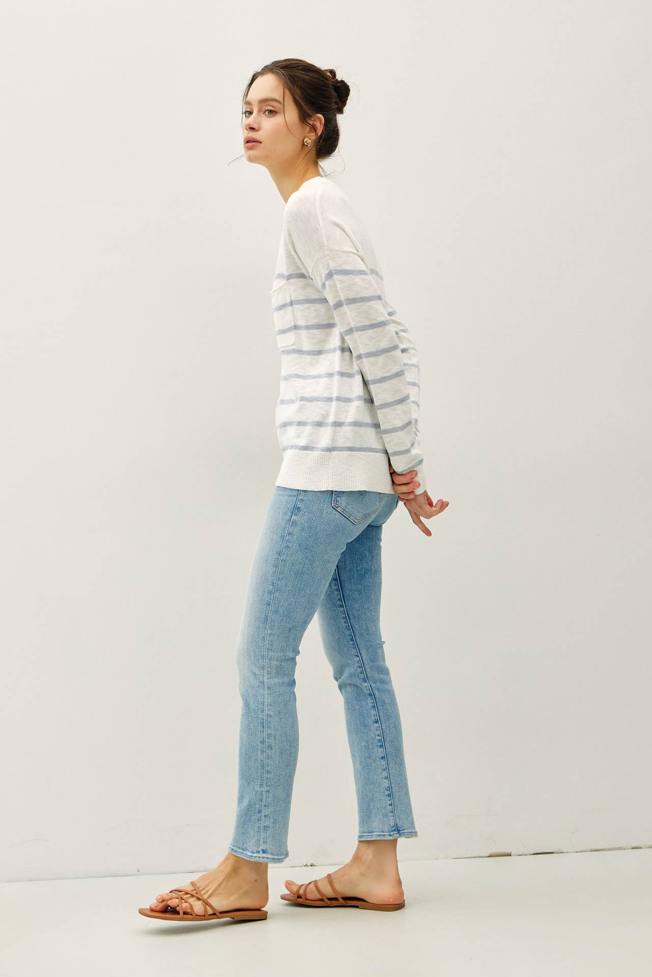 Dusty Blue Striped Long Sleeve Top