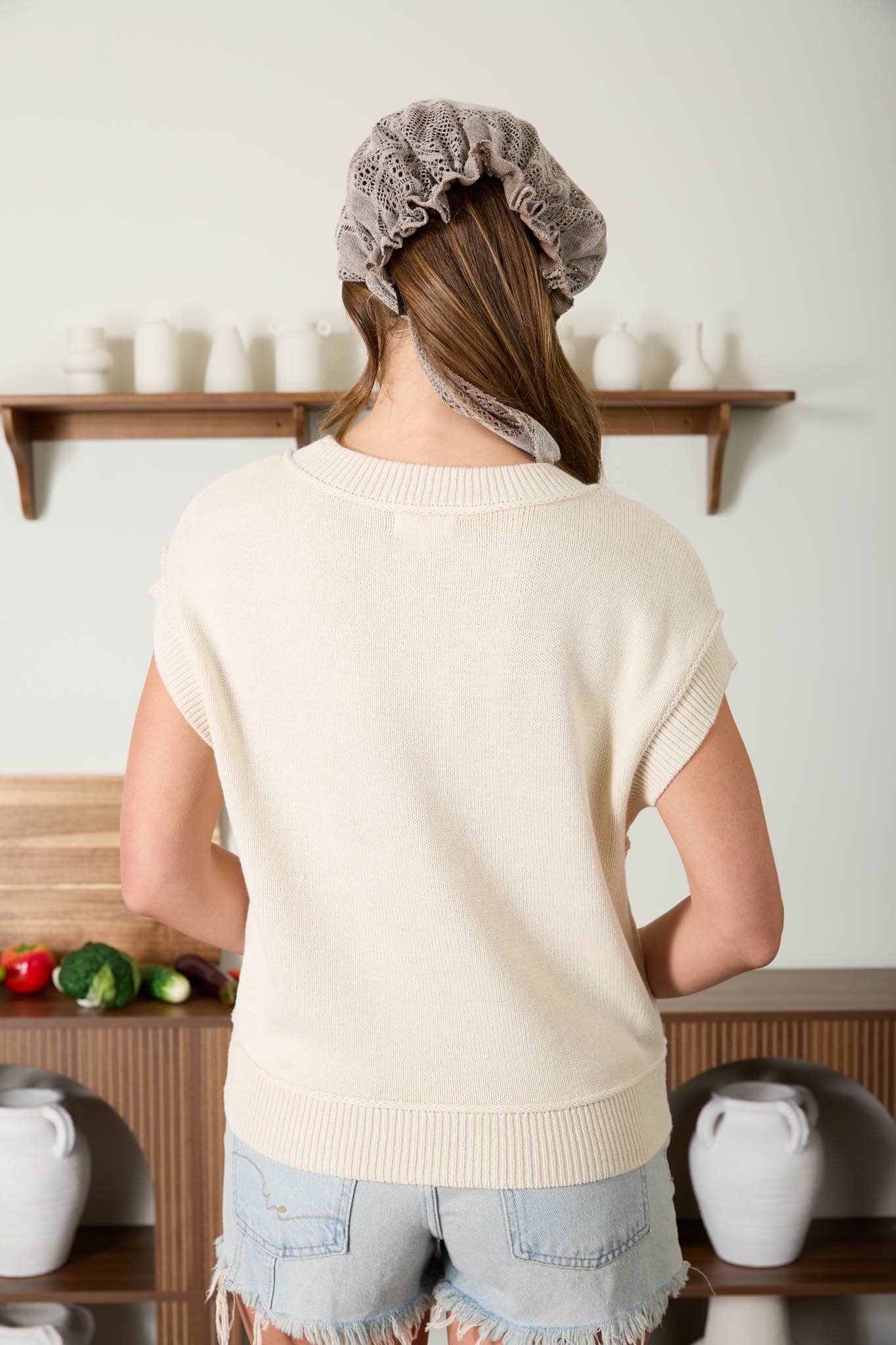 Cream Short Sleeve Cardigan