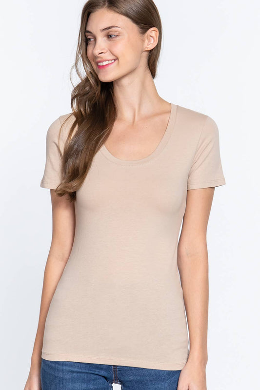 Taupe Scoop Neck Jersey Top
