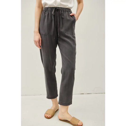 CHARCOAL TAPERED TENCEL PANTS