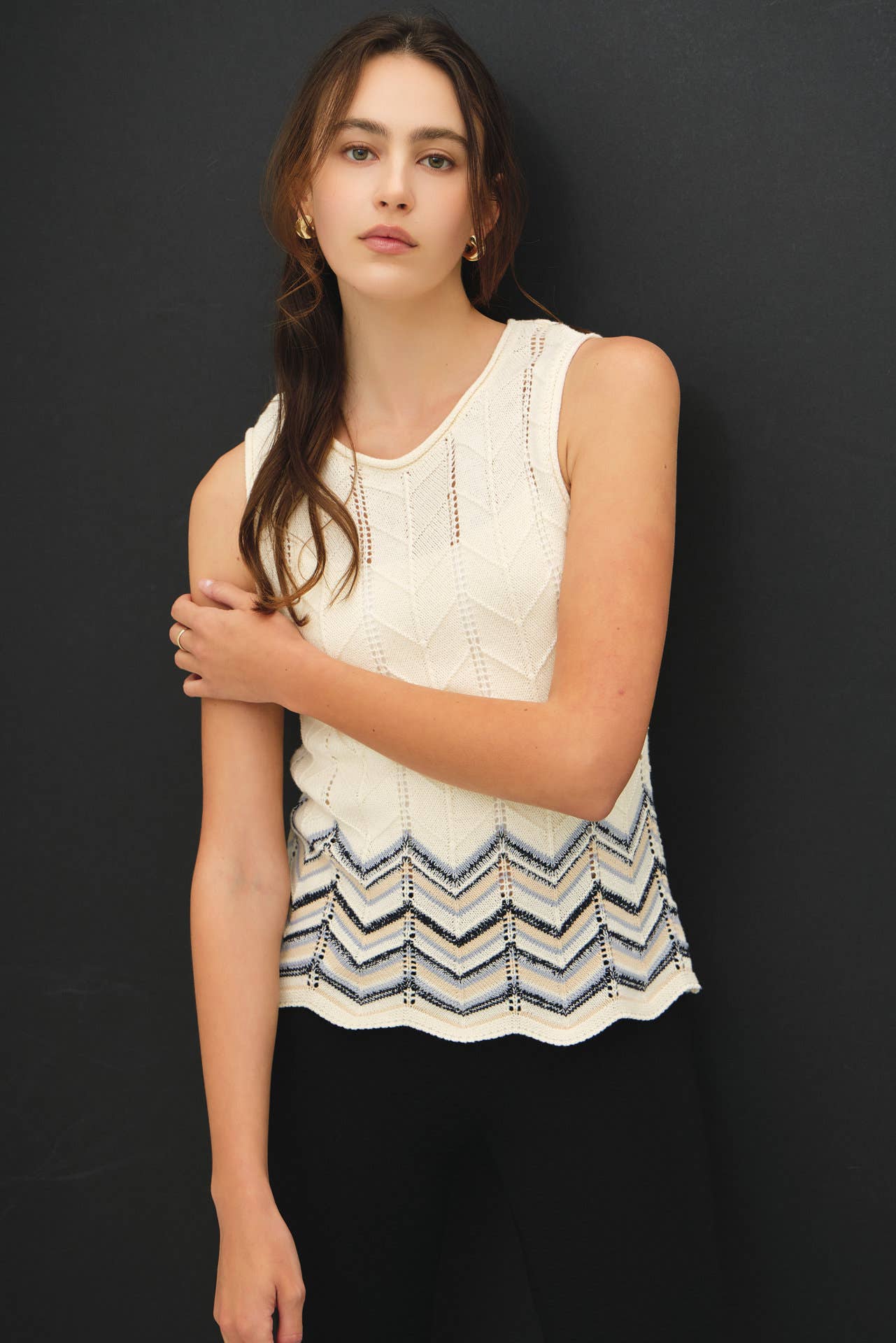 Indigo Chevron Knit Tank