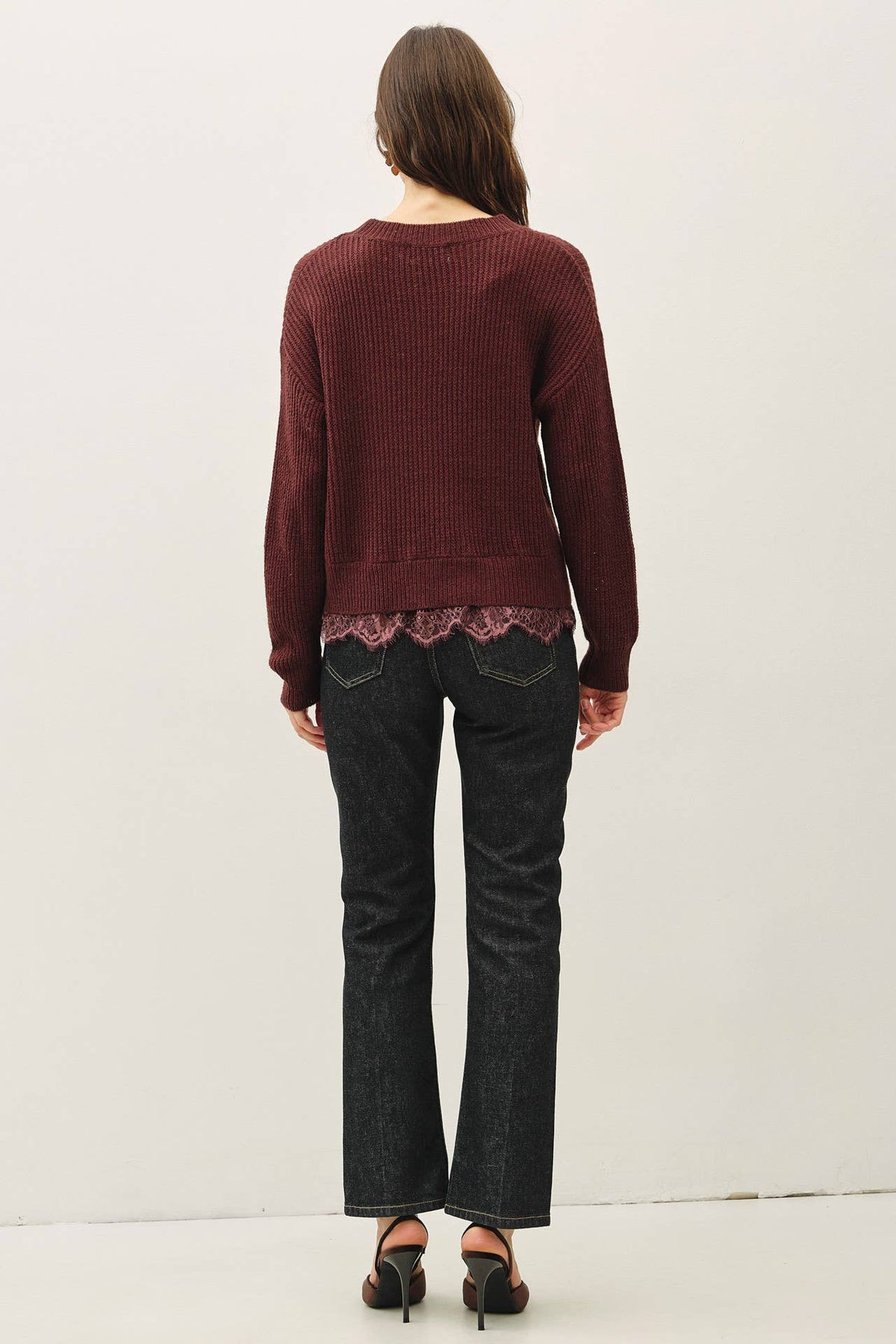 SCALLOPED LACE HEM WOOL BLENDED SWEATER