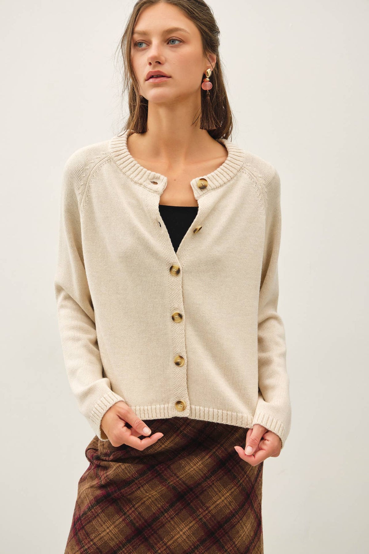 OATMEAL BUTTON UP RAGLAN CARDIGAN