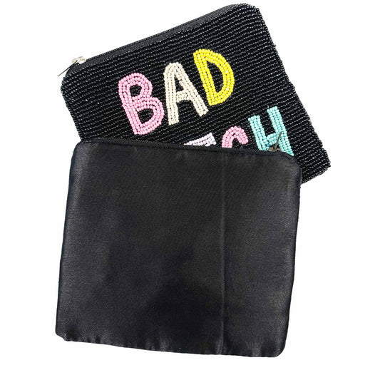 Bad Bitch Seed Bead Bag, Makeup Bag, Beaded Coin Purse