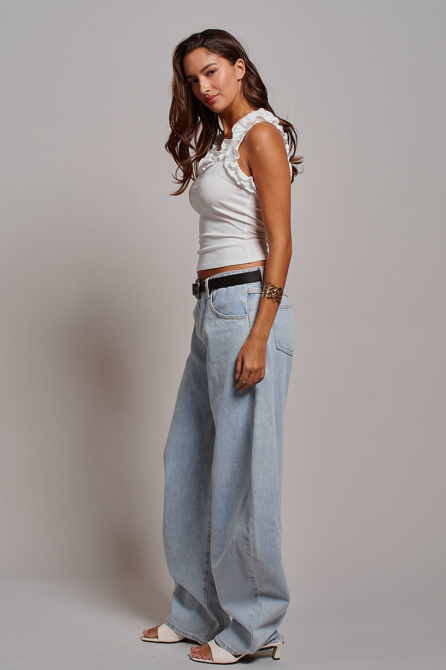 Ruffle Trim Racerback Tank Top