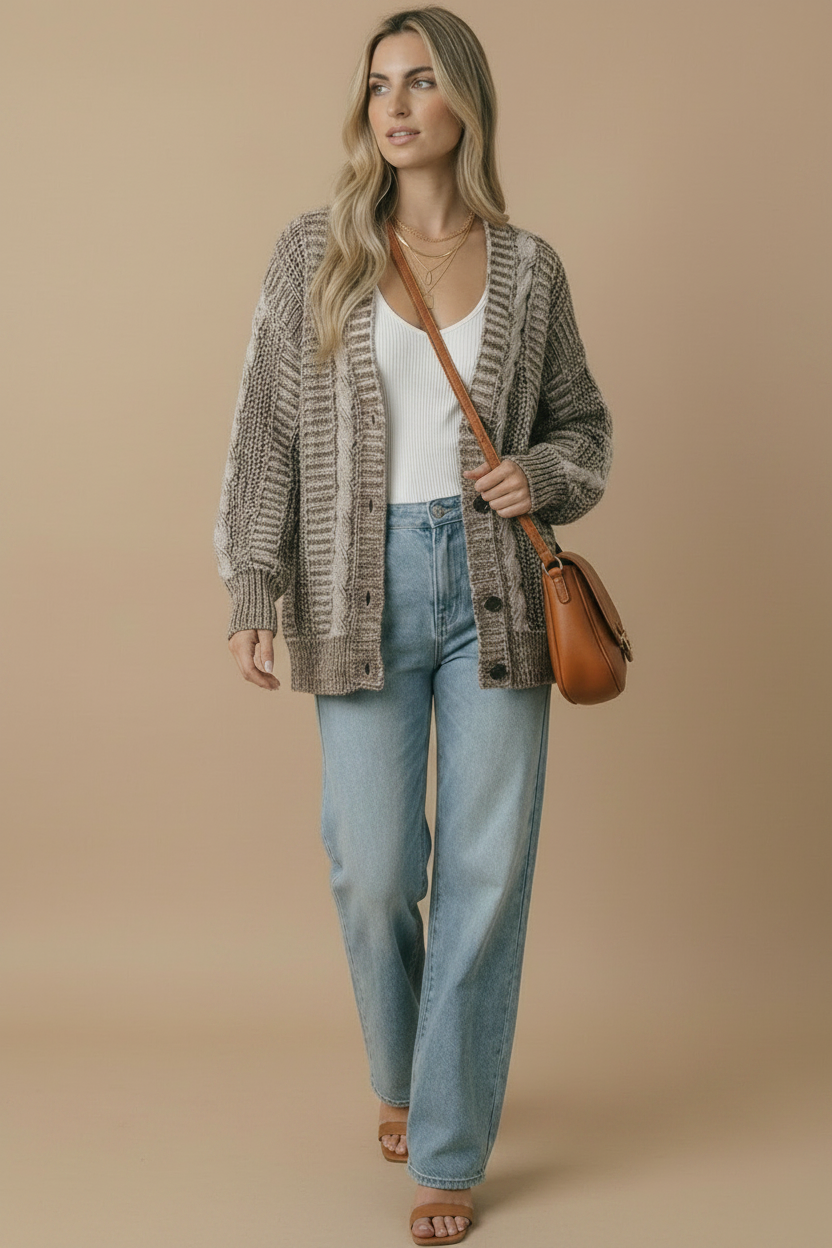 Button Down Oversized Chunky Cable Cardigan
