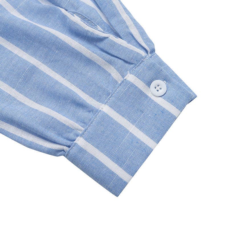 Blue Striped Button Down Shirt Oversized Blouse