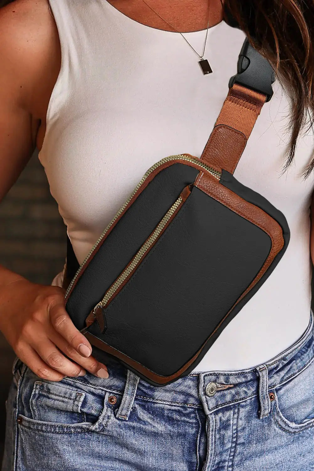Black Faux Leather Crossbody Bag