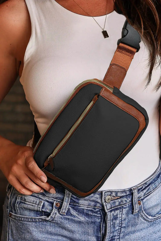 Black Faux Leather Crossbody Bag