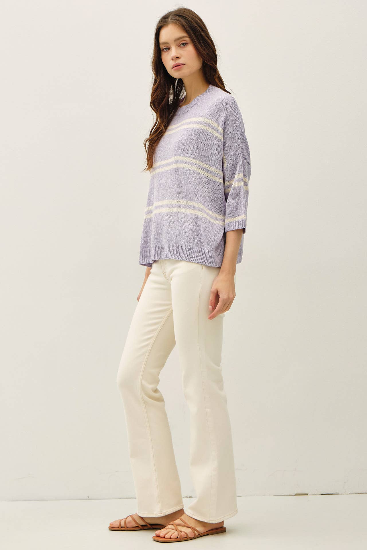 Pewter Drop Shoulder Striped Sweater