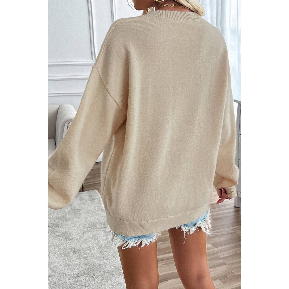 Beige USA Knit Loose Fit Sweater