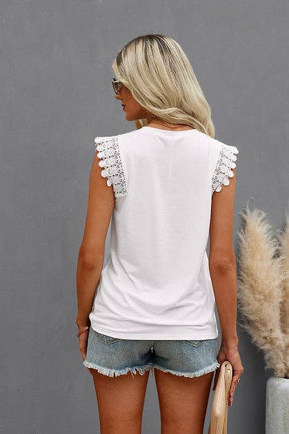 White Round Neck Hollow Shoulder Top