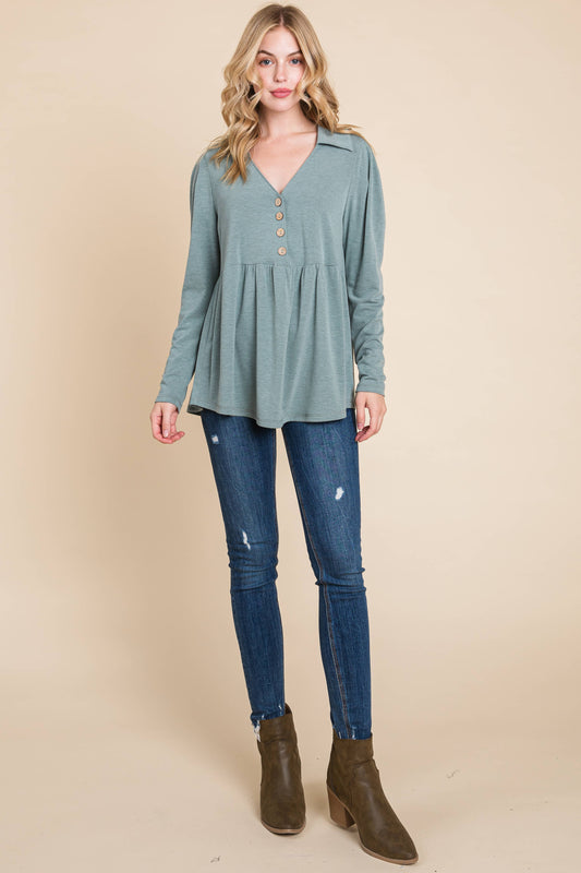 Sage Button Up Babydoll Tunic