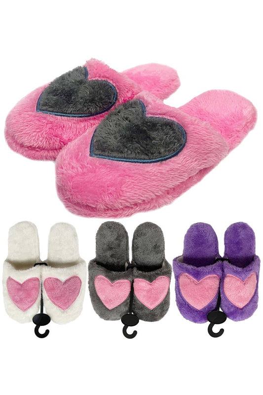 Big Heart Fuzzy Fleece Foam Lounge Slipper Slides