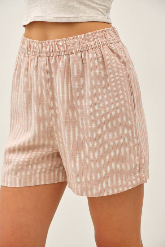 Hazelnut Striped Elastic Waist Shorts