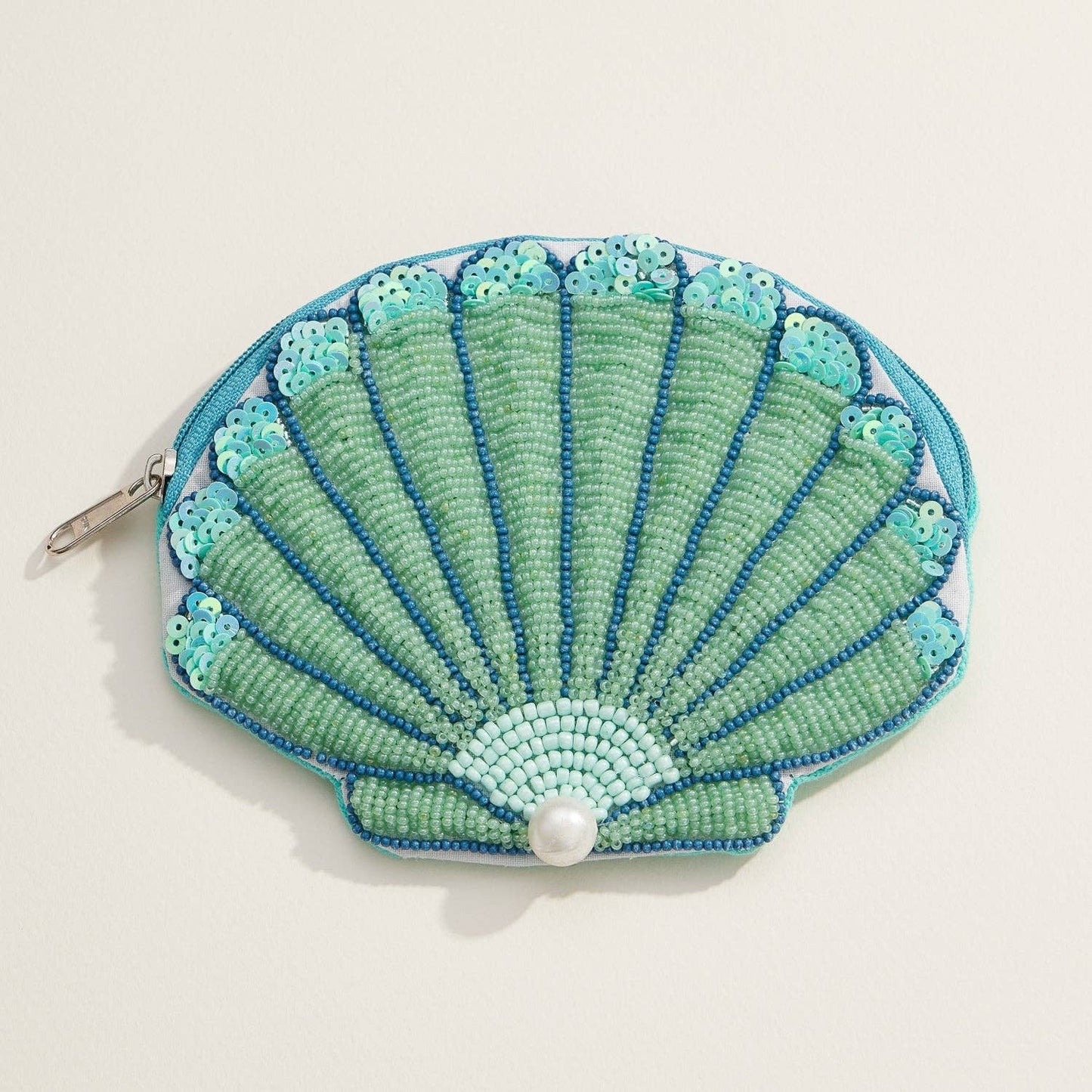 Beaded Shell Pouch with Pearl Accent